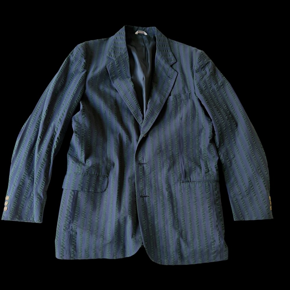 King Size Mens Striped Seersucker Blazer Navy Green Jacket
